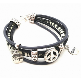 Lederen/ Stoffen Armband met Peace - Bedels
